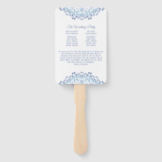 Blue Mandala over White Wedding Program Fan Handwaaier (Achterkant)