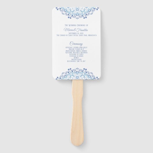 Blue Mandala over White Wedding Program Fan Handwaaier (Voorkant)