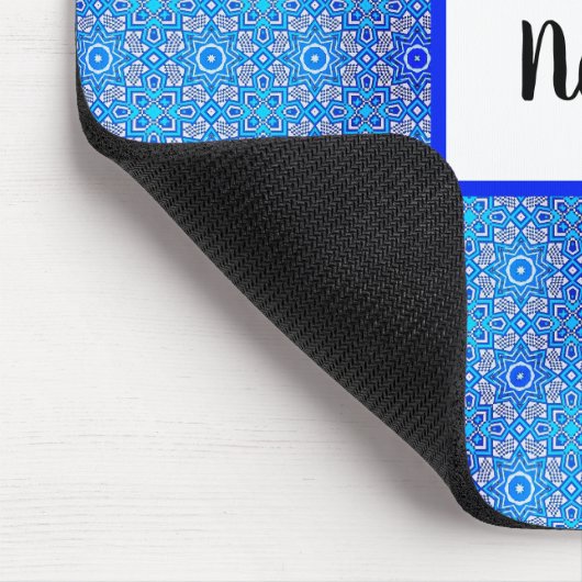 Blue Mandala Pattern Boho Name Mousepad Muismat (Hoek)