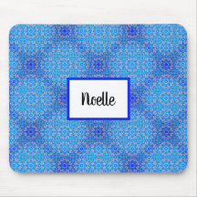 Blue Mandala Pattern Boho Name Mousepad