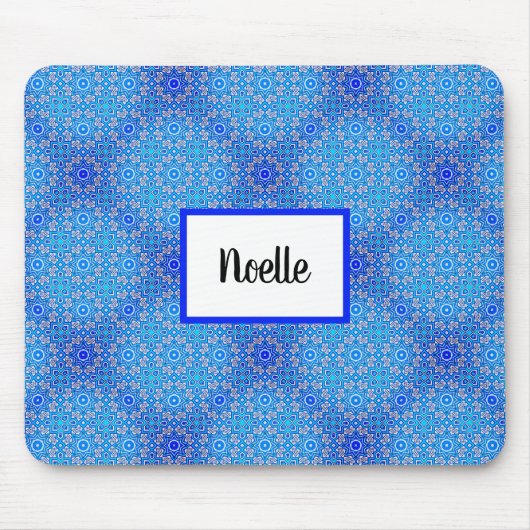 Blue Mandala Pattern Boho Name Mousepad Muismat (Voorkant)