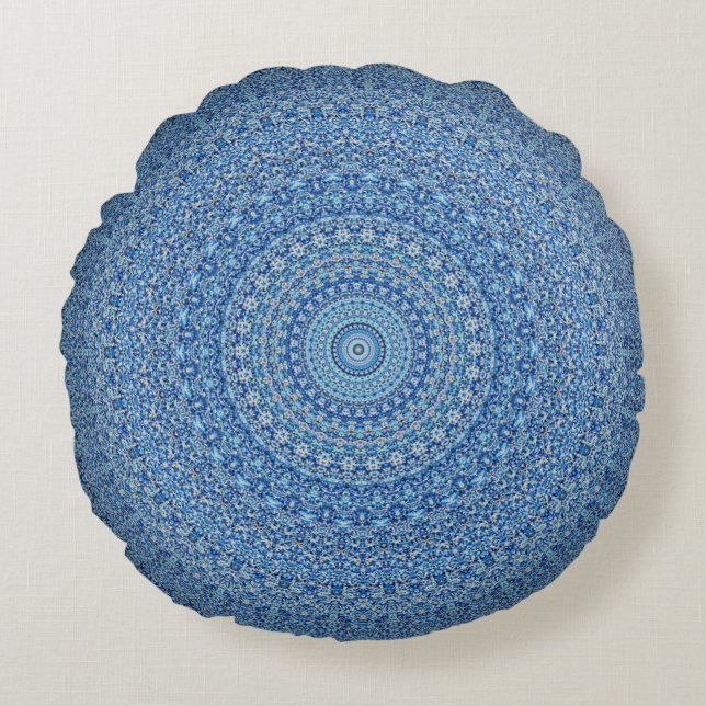 Blue Mandala Rond Kussen (Voorkant)