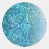 Blue Mandala Rosette Detail Ronde Sticker (Voorkant)
