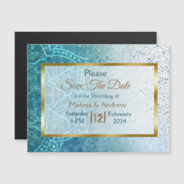 Blue Mandala Save the Date Wedding Magnetic Kaart Magnetische Uitnodiging