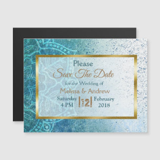 Blue Mandala Save the Date Wedding Magnetic Kaart Magnetische Uitnodiging