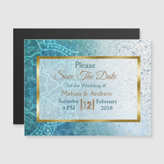 Blue Mandala Save the Date Wedding Magnetic Kaart Magnetische Uitnodiging (Voorkant / Achterkant)