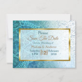 Blue Mandala Save the Date Wedding Magnetic Kaart Magnetische Uitnodiging (Voorkant)
