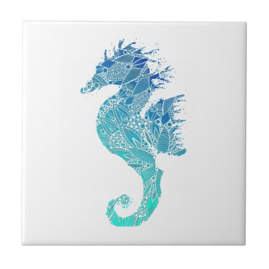 Blue Mandala Seahorse Tegeltje (Voorkant)