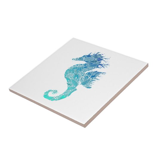 Blue Mandala Seahorse Tegeltje (Zijkant)