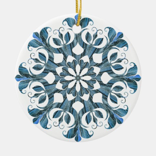 Blue Mandala Snowflake Keramisch Ornament (Voorkant)
