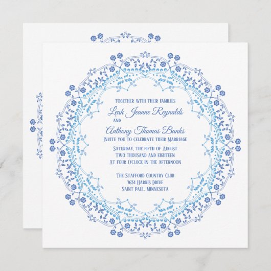 Blue Mandala Square Invitation Aankondiging (Voorkant / Achterkant)