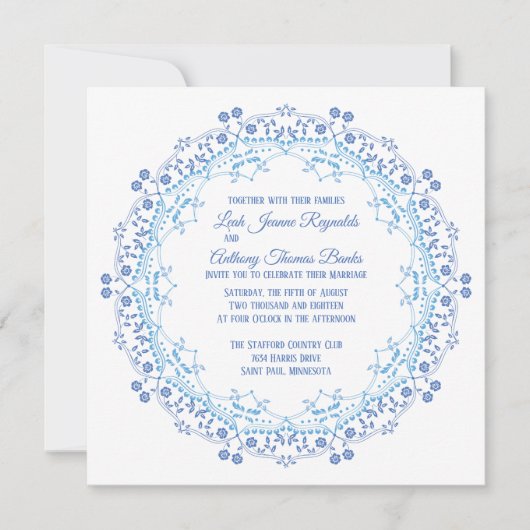 Blue Mandala Square Invitation Aankondiging (Voorkant)