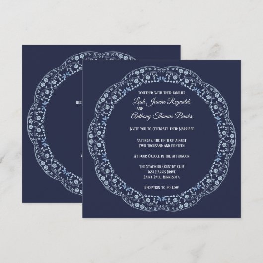 Blue Mandala Square Invitation Aankondiging (Voorkant / Achterkant)
