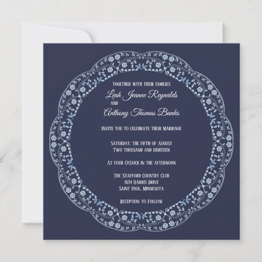 Blue Mandala Square Invitation Aankondiging (Voorkant)