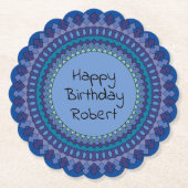 Blue Mandala Verjaardagsfeestje Naam toevoegen Kartonnen Onderzetters (Voorkant)
