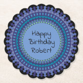 Blue Mandala Verjaardagsfeestje Naam toevoegen Kartonnen Onderzetters (Voorkant)