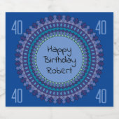 Blue Mandala Verjaardagsfeestje Naam toevoegen Likeurfles Etiket (Enkel label)