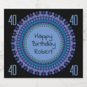 Blue Mandala Verjaardagsfeestje Naam toevoegen Likeurfles Etiket (Enkel label)