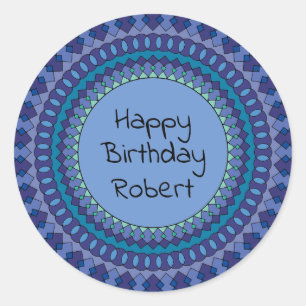 Blue Mandala Verjaardagsfeestje Naam toevoegen Ronde Sticker