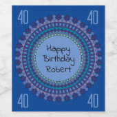 Blue Mandala Verjaardagsfeestje Naam toevoegen Wijn Etiket (Enkel label)