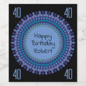 Blue Mandala Verjaardagsfeestje Naam toevoegen Wijn Etiket (Enkel label)