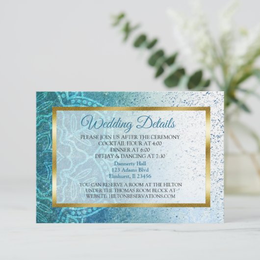 Blue Mandala Wedding Details Card Informatiekaartje (Staand voorkant)