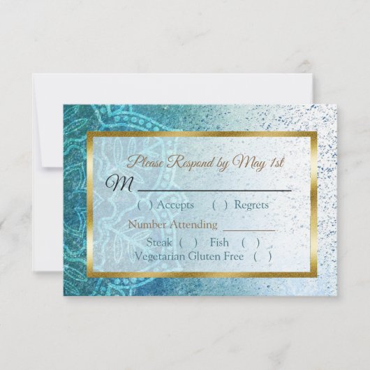 Blue Mandala Wedding RSVP-kaart RSVP Kaartje (Voorkant)