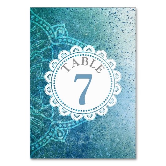 Blue Mandala Wedding Table Number Card Kaart (Achterkant)