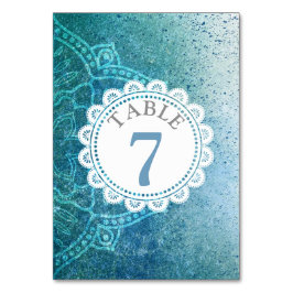 Blue Mandala Wedding Table Number Card Kaart