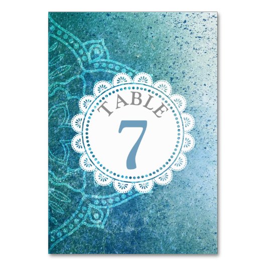 Blue Mandala Wedding Table Number Card Kaart (Voorkant)