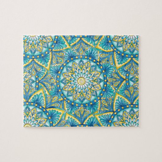 Blue Mandala Yellow Turquoise Pattern Legpuzzel (Horizontaal)