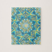 Blue Mandala Yellow Turquoise Pattern
