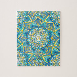 Blue Mandala Yellow Turquoise Pattern Legpuzzel