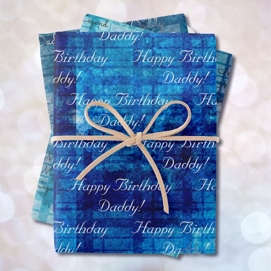 Blue Mannen Birthday DIY Text set of 3 Inpakpapier Vel