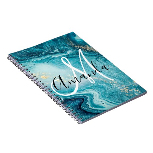 Blue Marble Abstract Monogram Notitieboek (Rechterzijde)