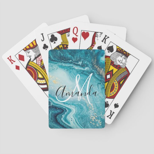 Blue Marble Abstract Monogram Pokerkaarten (Achterkant)