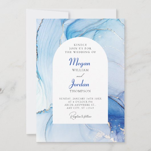 Blue Marble abstracte bruiloft Kaart (Voorkant)