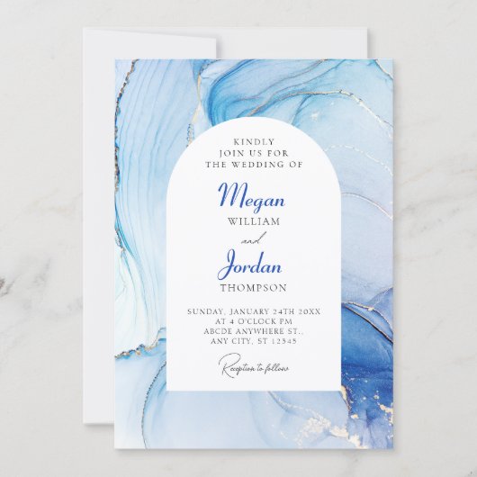 Blue Marble abstracte bruiloft Kaart (Voorkant)