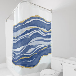 Blue Marble Agate Gold Glitter Douchegordijn