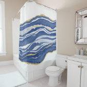 Blue Marble Agate Gold Glitter Douchegordijn (In situ)