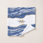 Blue Marble Agate Gold Glitter Monogram Bad Handdoek (Wasdoekje)