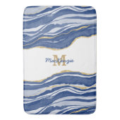 Blue Marble Agate Gold Glitter Monogram Badmat (Voorkant Verticaal)