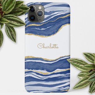 Blue Marble Agate Gold Glitter - op maat gemaakt iPhone 15 Mini Hoesje