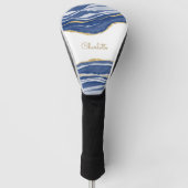 Blue Marble Agate Gold Glitter - op maat gemaakt Golfheadcover (Voorkant)