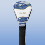 Blue Marble Agate Gold Glitter - op maat gemaakt Golfheadcover<br><div class="desc">Indigo blauwe waterverf is een prachtig vormgegeven met faux gouden glitter-details. Verander de naam om aan te passen.</div>