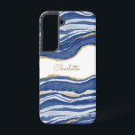 Blue Marble Agate Gold Glitter - op maat gemaakt Samsung Galaxy Hoesje<br><div class="desc">Indigo blauwe waterverf is een prachtig vormgegeven met faux gouden glitter-details. Verander de naam om aan te passen.</div>