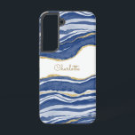 Blue Marble Agate Gold Glitter - op maat gemaakt Samsung Galaxy Hoesje<br><div class="desc">Indigo blauwe waterverf is een prachtig vormgegeven met faux gouden glitter-details. Verander de naam om aan te passen.</div>