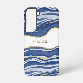 Blue Marble Agate Gold Glitter - op maat gemaakt Samsung Galaxy Hoesje