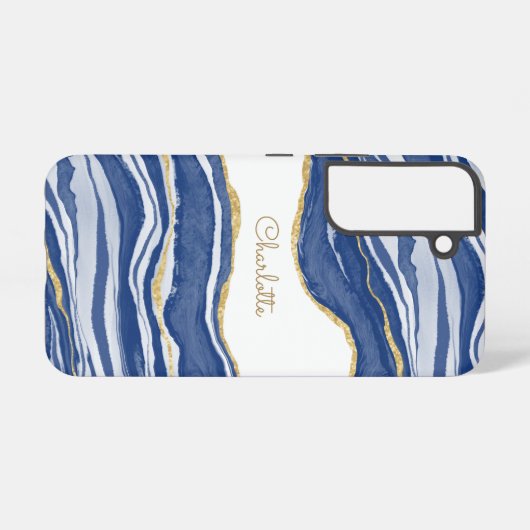Blue Marble Agate Gold Glitter - op maat gemaakt Samsung Galaxy Hoesje (Achterkant horizontaal)