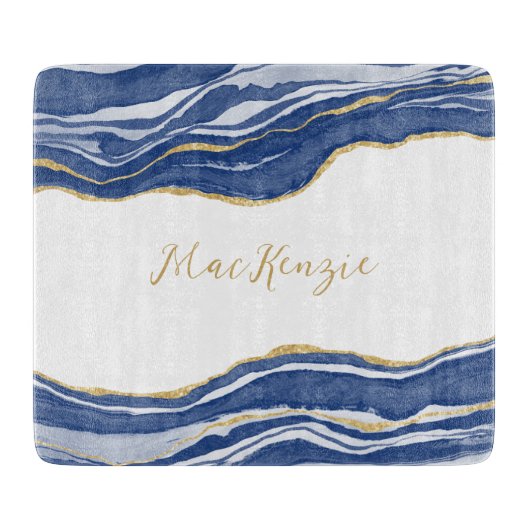 Blue Marble Agate Gold Glitter - op maat gemaakt Snijplank (Voorkant)